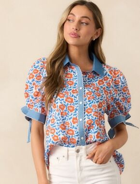 Entro Boutique Orange And Blue Shirt